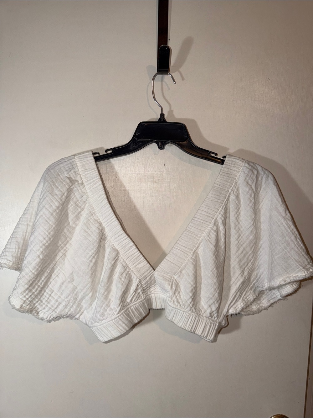 aerie White V-Neck Flutter Crop